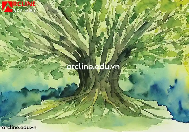 vẽ cây màu nước
